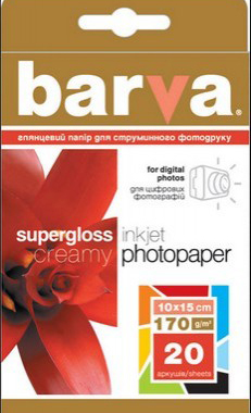 БУМАГА BARVA PROFI Кремовый Суперглянец (IP-Q170-063) 10x15 20 л